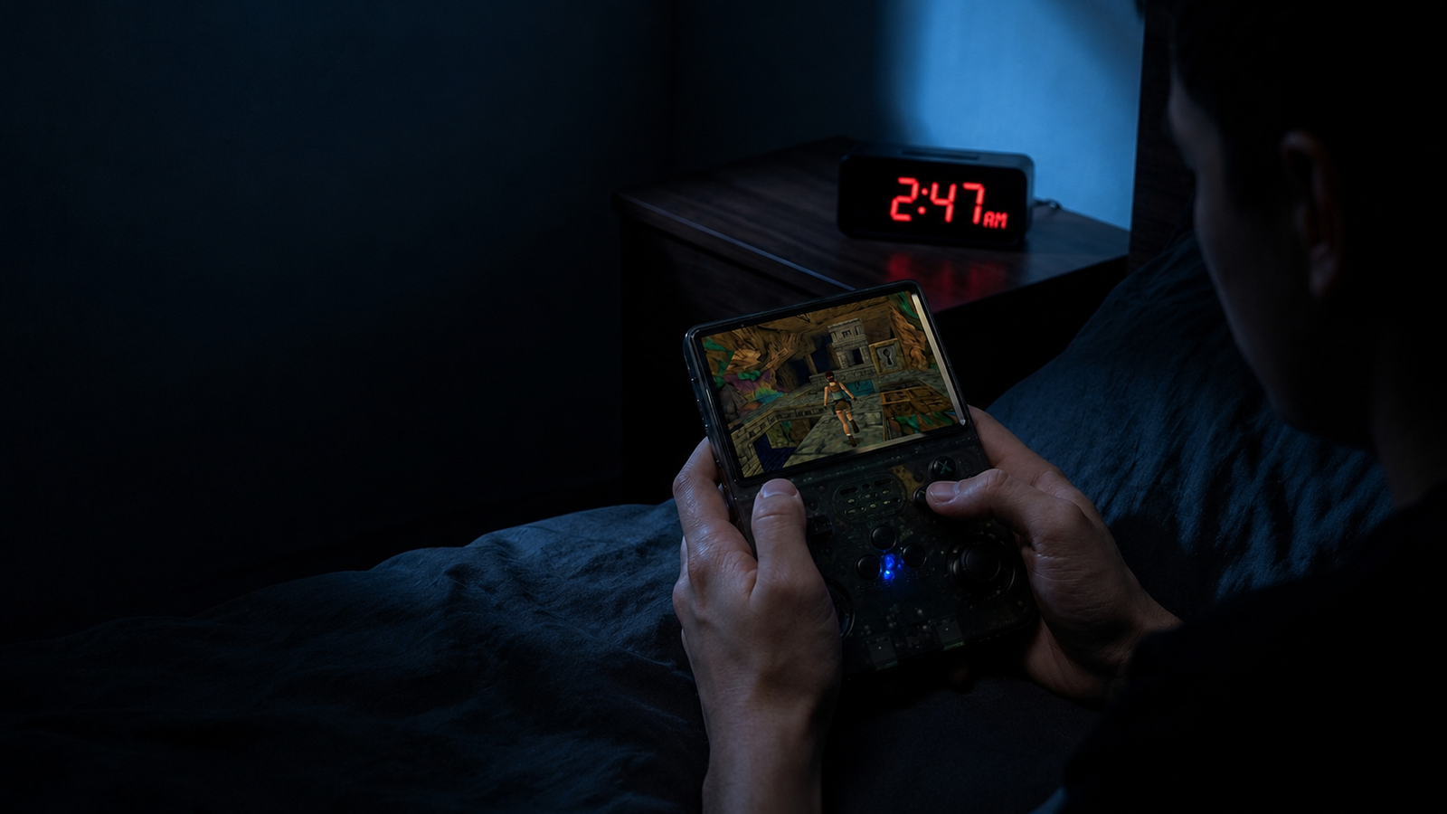 R36S en una sesión nocturna de juego